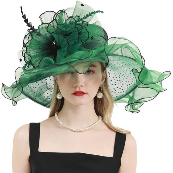 Women's Organza Derby Hat Tea Party Green - Picture 1 of 7